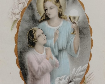 Vintage French Prayer Card: Madonna and Child, Catholic Devotional