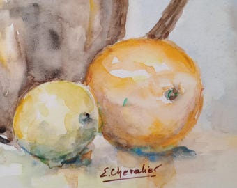 Charming Vintage French Watercolor Painting, Vintage Still
