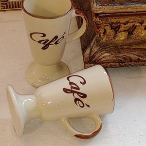 Pair 2 Vintage French Coffee Cups, Tall Coffee Cup with Handle, 1970s Cafe Cups, European French Cup, French Tea Cup,  Made in France