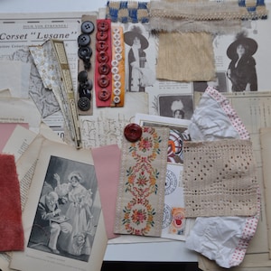 50 Piece Antique French Junk Journal Inspiration Kit, Scrap from 1600s, Victorian Lace Paper Postcard Ephemera, Art Creations, Scrapbooking