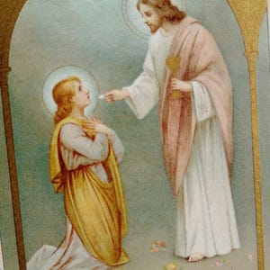 Immagine di preghiera francese antica del 1918, devozionale, immagine religiosa sacra, immagine di Missel, comunione, regalo cattolico, cristiano dalla Francia, Gesù