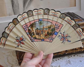 Antique French Brise Fan: Celluloid Hand Fan, 1910s Grand Tour
