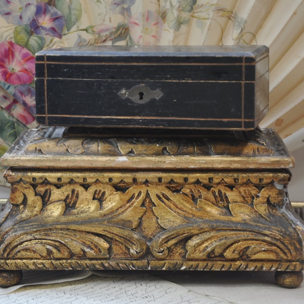 Antique French Jewelry Box, Napoleon III 1800s, Lacquered Wood, Victorian Beveled Glass, Men Woman Black Box, Boudoir Decor, France