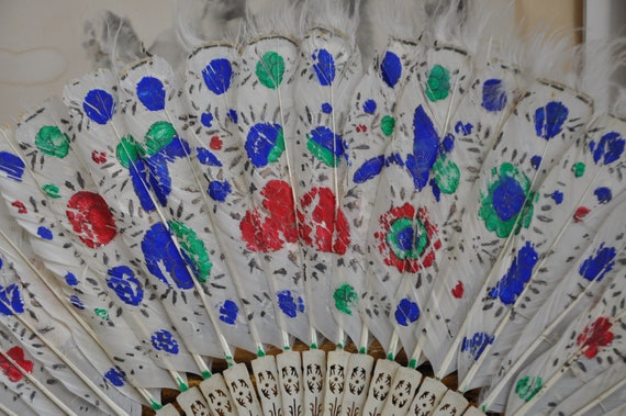 Antique White Feather Hand Fan, Edwardian Feather… - image 6