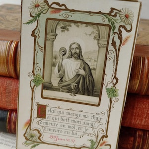 Antieke Franse gebedskaart, devotioneel, heilige religieuze kaarten, misselkaarten, communie, katholiek geschenk, christen uit Frankrijk, Jezus