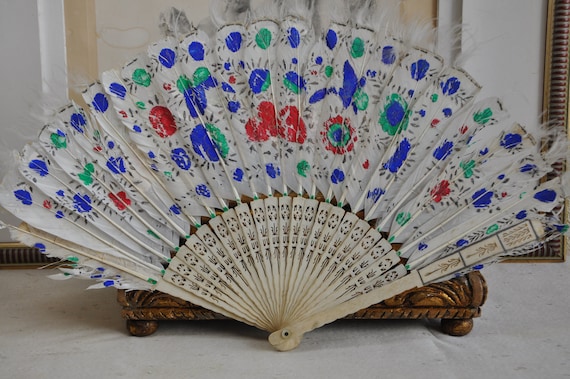 Antique White Feather Hand Fan, Edwardian Feather… - image 10