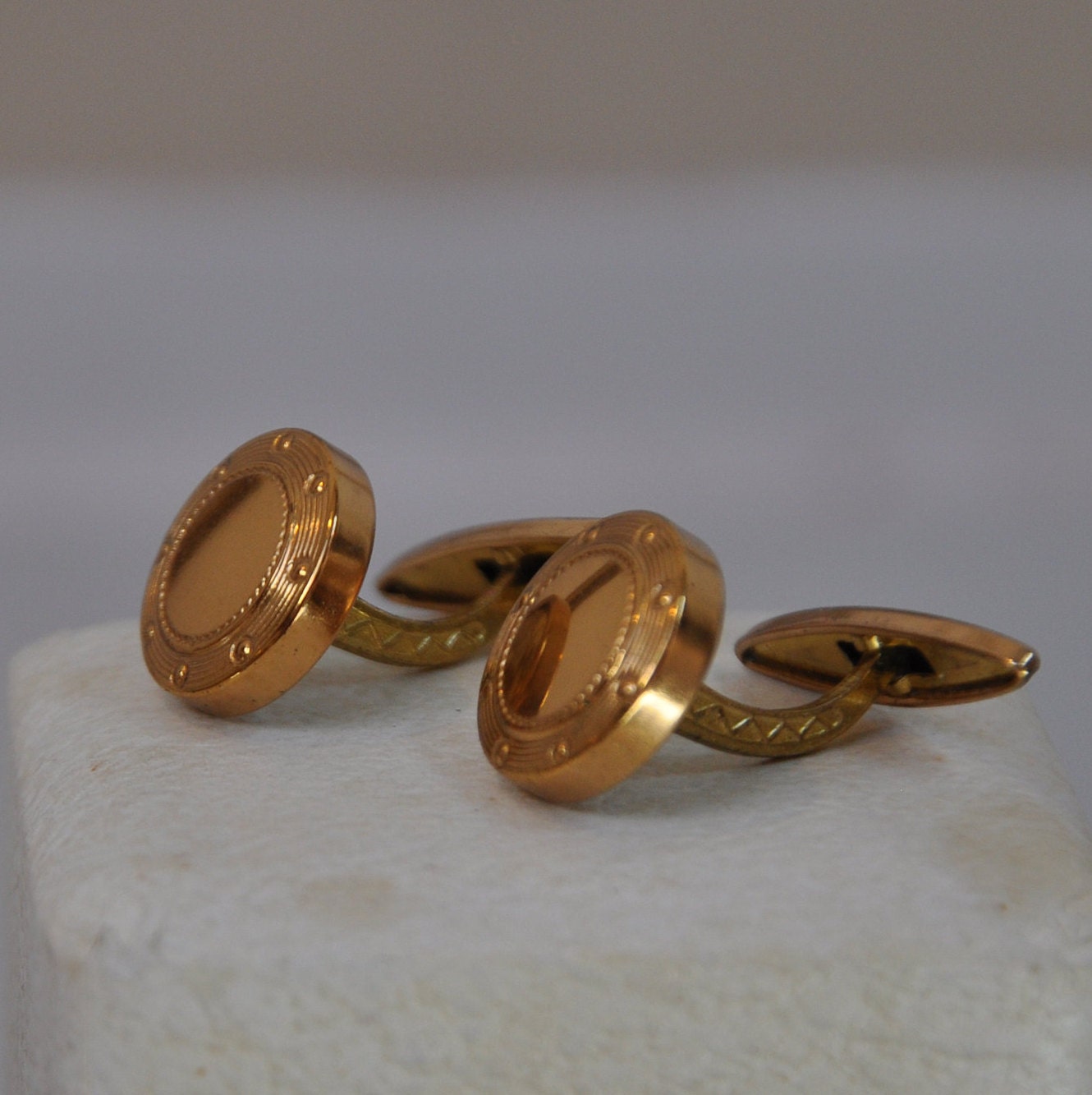 Vintage French Cuff links 1960s Gold Cuff links Round Dead Etsy