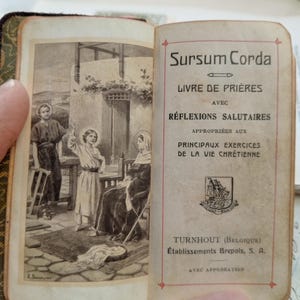 Small Antique 1900 Prayer Book, Belgian, Religious Book, Sursum Cords, Christian Illustrations, Catholic Leather Prayer Book