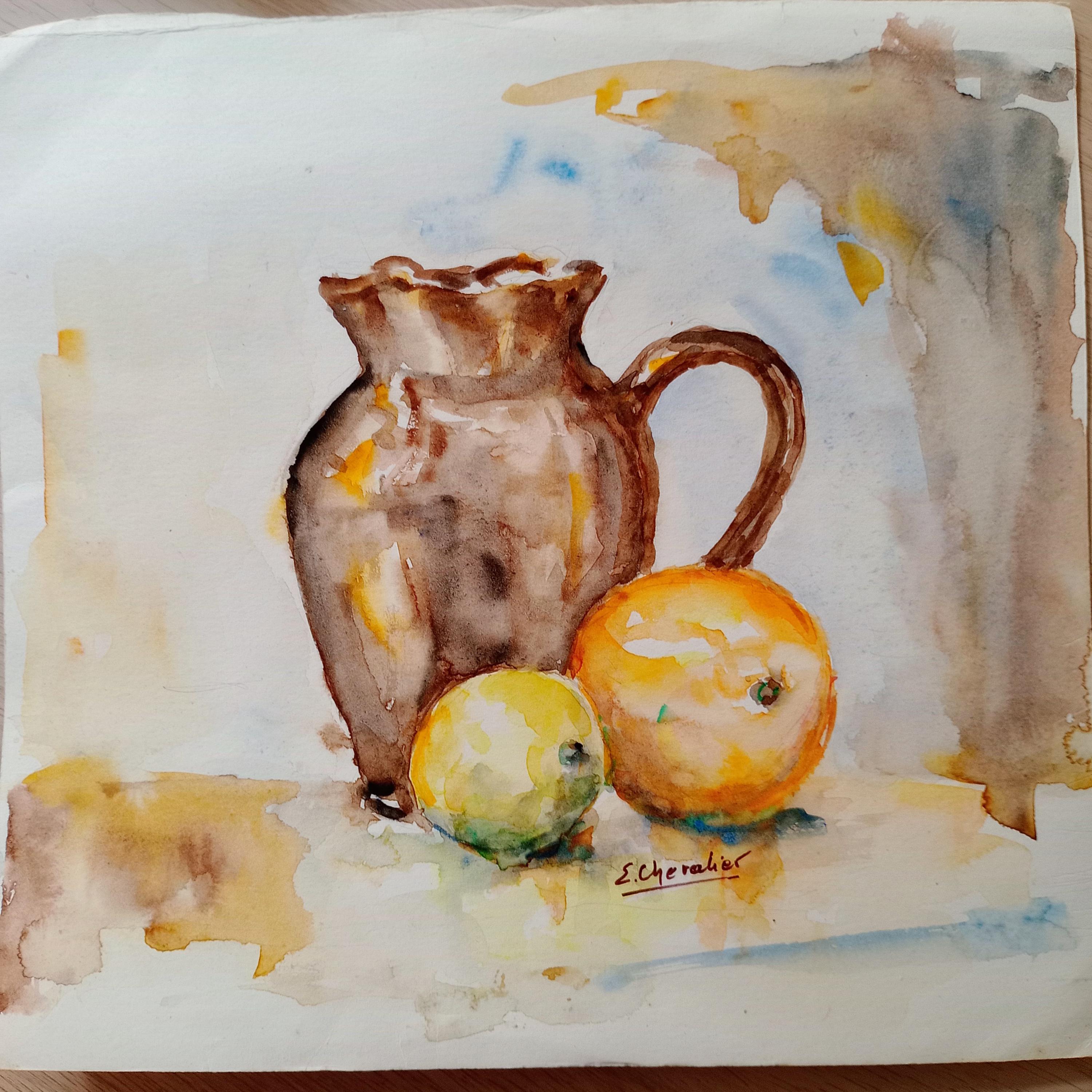 Charming Vintage French Watercolor Painting, Vintage Still