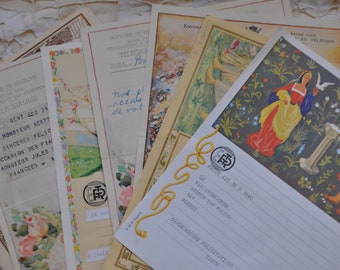 Set of 7 Vintage Belgian Telegrams, 1950s Beautiful Illustrations, Pictures, Paper Ephemera, Journal Journaling, Paris Paper Stash