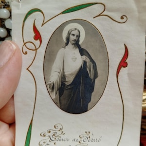 Immagine di preghiera francese antica, devozionale, immagine religiosa sacra, immagine di Missel, immagine della comunione, regalo cattolico, cristiano dalla Francia, Gesù