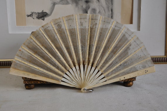 Antique Edwardian French Fan, Sequins Sparkles, C… - image 5