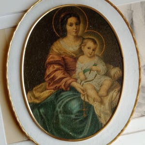 Vintage French Madonna and Child, Gold Gilt Frame, Lithograph, Hokt Family, Christian, Made in France, Wall Hanging