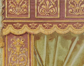 Antieke Franse boudoirprint: Empire-meubellithografie uit de jaren 1880, groot 13 x 8,5 inch