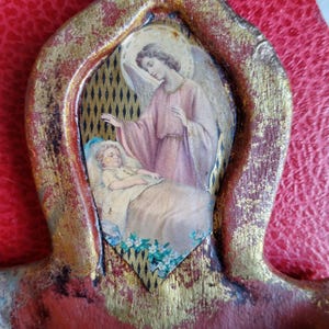 Vintage Spanish Glazed Ceramic Benditera, Catholic Holy Water Font, 6 x 5&quot; Baptism Gift, Christian Home Decor Spanish Benitier, Stoup