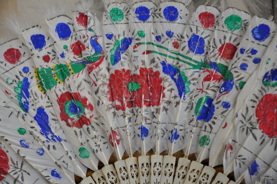 Antique White Feather Hand Fan, Edwardian Feather… - image 2
