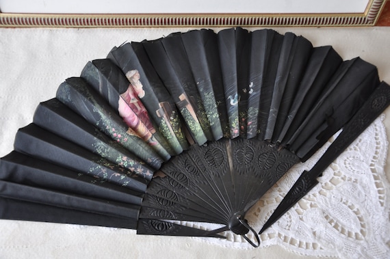 XL Victorian Antique French Fan, Shabby AS-IS Con… - image 5