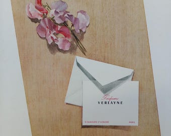 Verlaine French Perfume Advertising Poster: 1950s Mid-Century Magazine Art, Verlayne