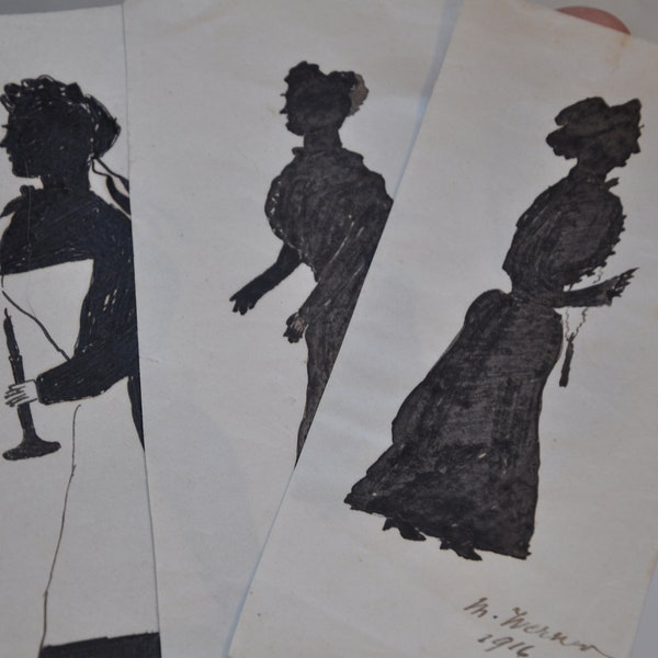 3 Camée Silhouette portrait ancien Français, image silhouette victorienne édouardienne, dames, boudoir, papier ancien, fabriqué en France
