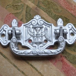 Impressive Vintage French Coffin Handle, Antique Silver Tone Metal, Winged Hourglass,  Restoration Hardware,  Gothic Cemetery, Momento Mori