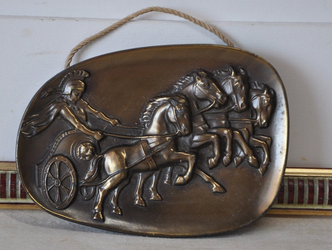 Vintage French Wall Decor, Roman Chariot Horses, Mid-century Vintage ...