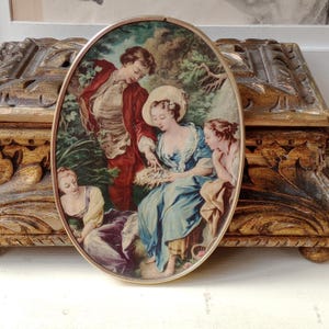 Vintage French Gold Gilt Frame, Courting Couple, Vintage Faux Panting, Made in France, Wall Hanging