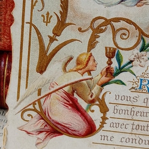 Antieke Franse gebedskaart, devotioneel, heilige religieuze kaarten, misselkaarten, communie, katholiek cadeau, christelijk, Frankrijk, Maagd Maria