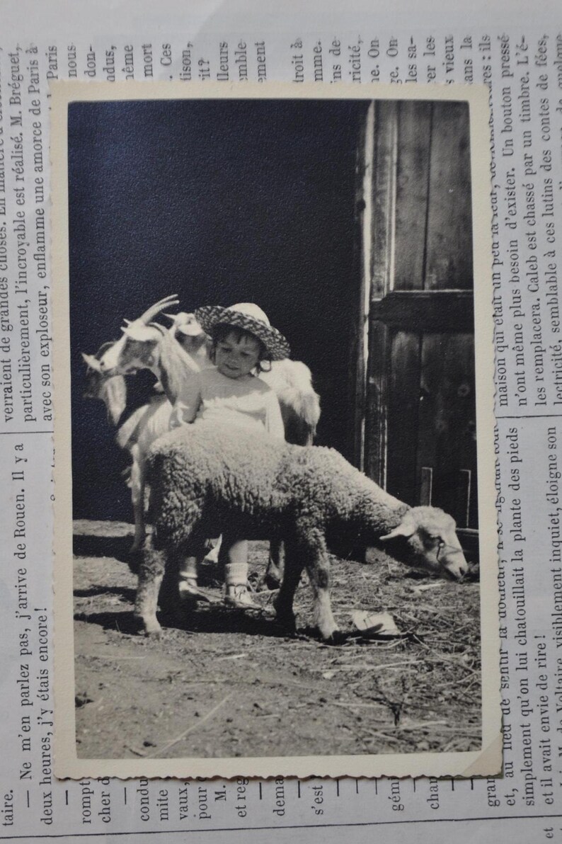 Puede incluir: Una ni&ntilde;a peque&ntilde;a con un sombrero de paja est&aacute; de pie entre dos cabras y una oveja. La ni&ntilde;a lleva un vestido blanco y sonr&iacute;e. Las cabras y la oveja est&aacute;n mirando a la c&aacute;mara.