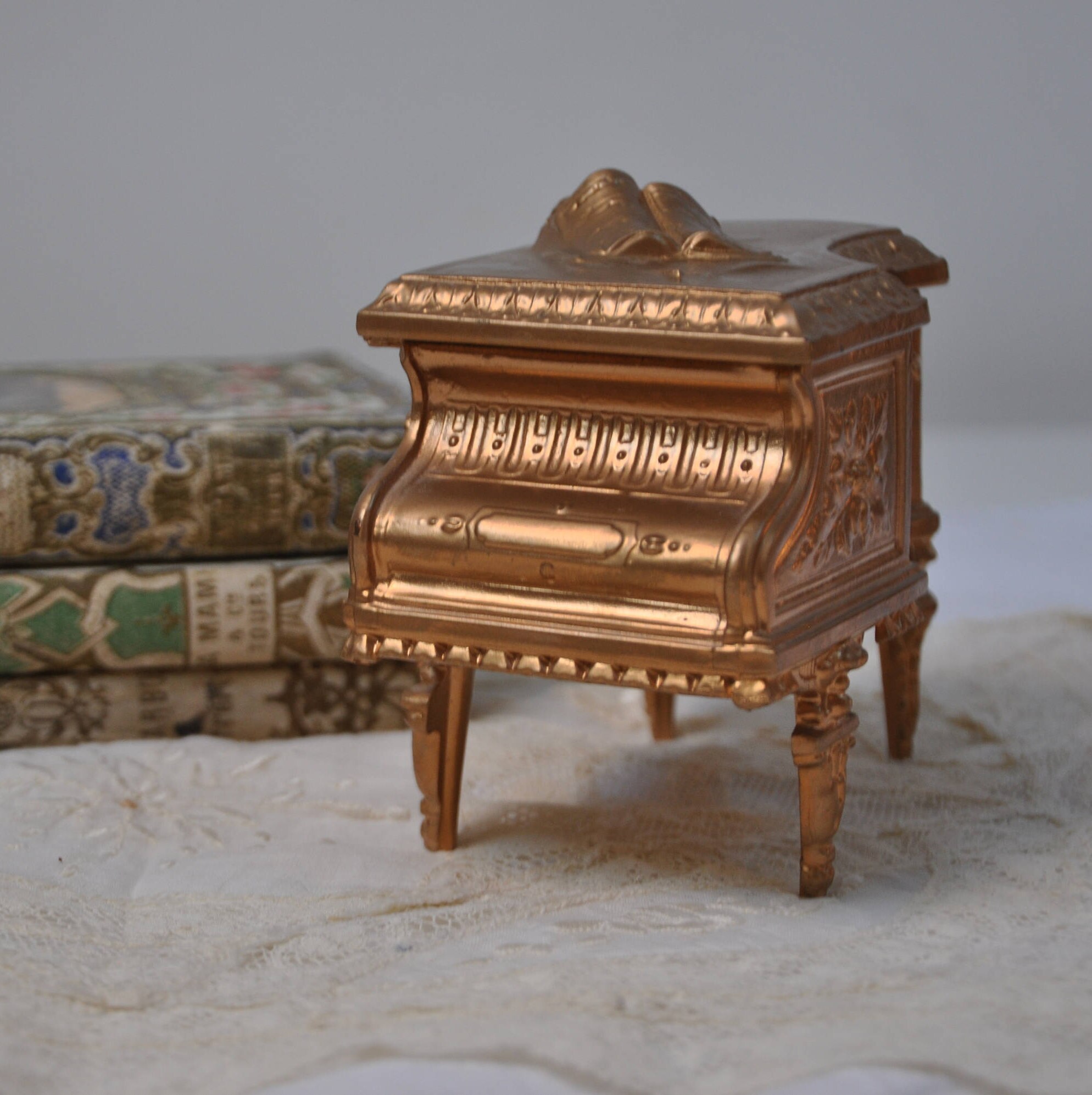Antique French Golden Piano Jewelry Box Blue Silk Proposal Etsy