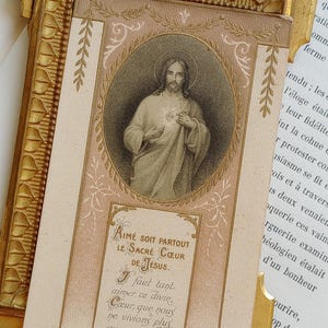 Antique French Prayer Card, Pink, Devotional, Holy Religious Cards, Missel Cards, Communion, Catholic gift, Christian from France, Jesus