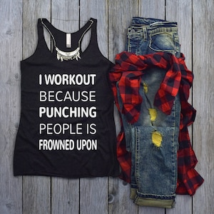 Work Out Tank Top For Women - Fitness Tank Top - Gym Tank Top - Light Weight Tank Top - Womens Graphic Tank Top - Punching People Frowned