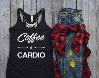 Work Out Tank Top For Women - Fitness Tank Top - Gym Tank Top - Light Weight Tank Top - Womens Graphic Tank Top - Coffee and Cardio Tank Top