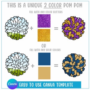 EDITABLE Cheer Pom Pom | CANVA FRAME| Make your Own Custom Pom Pom | Glitter or Solid Color Cheer Pom Pom | png, dtf, sublimation
