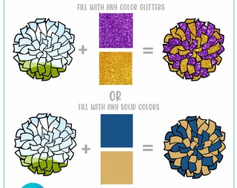 EDITABLE Cheer Pom Pom | CANVA FRAME| Make your Own Custom Pom Pom | Glitter or Solid Color Cheer Pom Pom | png, dtf, sublimation