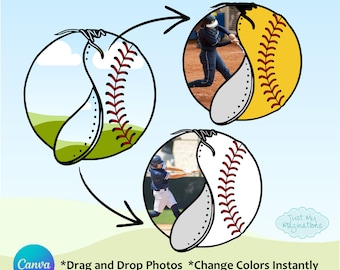 Bearbeitbar Softball | Baseball Split Ball Leinwandrahmen | Softball Split Ball Canva Rahmen | Sport Fotorahmen Vorlage | Sofort Download