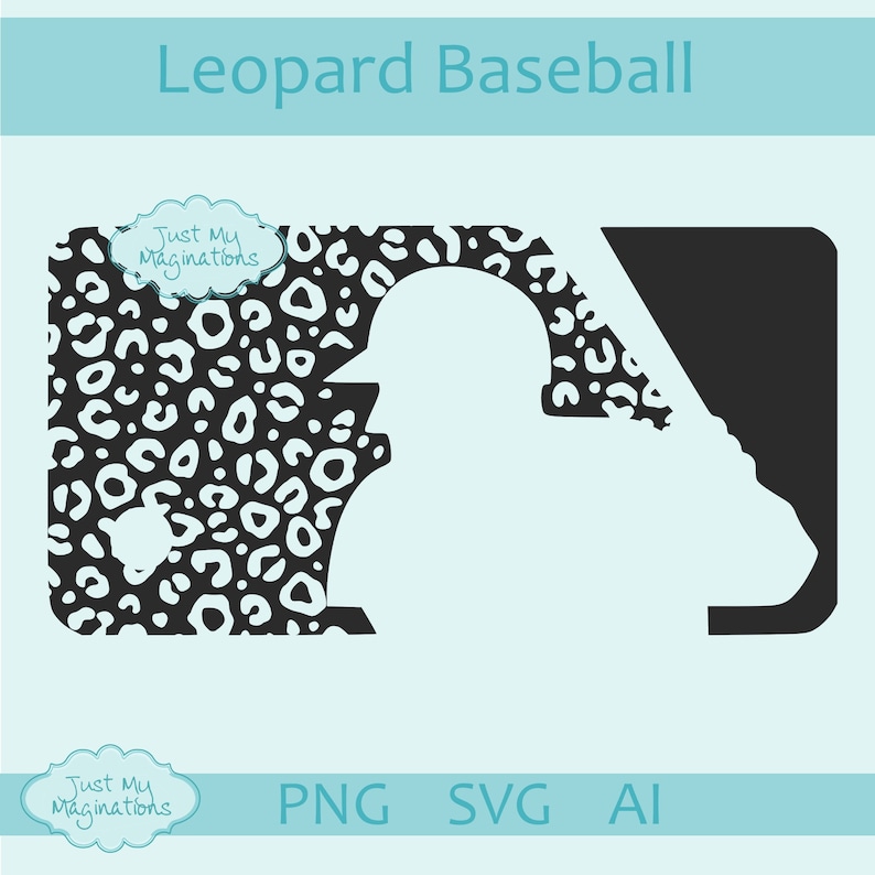May include: Black and white leopard print baseball silhouette with the text "Just My Imaginations" in a white oval.