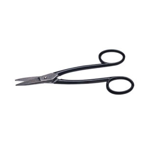 May include: Black handled surgical scissors with a silver blade.