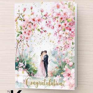 Carte de mariage romantique à l'aquarelle - Amour de fleurs de cerisier
