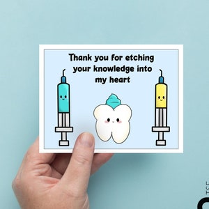Merci d'avoir gravé vos connaissances dans mon cœur, carte drôle, carte de voeux mignonne, art dentaire mignon, carte de voeux, humour dentaire, carte unique