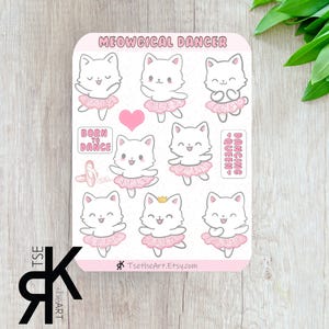 Feuille d'autocollants ballerine chat danseuse meowgical - Stickers chatons de ballet kawaii mignons pour carnets, agendas et scrapbooking, kisscut, kitty