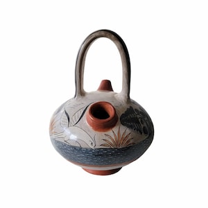 Vintage Burnished Clay Water Pot Hand Decorated Mexican Tonala Clay Pottery Water Jug / Neutral Organic Pottery Water Jug Southwestern Decor