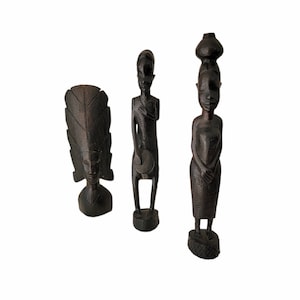 Vintage 1960s African Folk Art Sculpture Hand Carved in Tanganyika Collectible Wood Tribal 13 5/8&quot; Woman Tribal Art Primitive Wood Sculpture