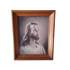 1941 Kriebel and Bates Litho Print Head of Christ in Wood Frame | 12&quot; x 10&quot; | Warner Sallman Religious Lithograph Print Sallman Head
