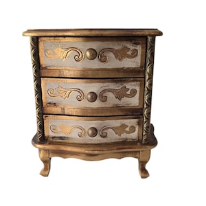 Italian Florentine Chest of Drawers - Jewelry Box - Cream and Gold Wood Jewelry Chest