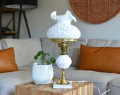 RARE Vintage Fenton White Satin Poppy Student Or Table Lamp With Marble Base Fenton Milk Glass Table Lamp Farmhouse Cottage Chic Decor