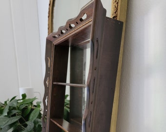 Vintage Wood Shadow Box Curio Cabinet Wall Hanging Shelf / Curio Wood Display Shelf with Cut Out Design