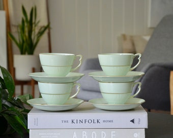 RARE Antique Colclough Bone China Cups and Saucers / Mint Green Bone China Made in England