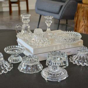 Antique Glass Candle Holder Collection Instant Curated Lot of 10 / Crystal and Cut Glass Candlestick Holders Wedding Decor Table Centerpiece image 10