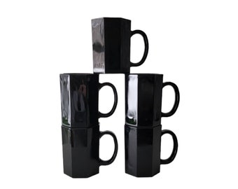 Black Octagon Geometric Blown Glass Crafted in France Coffee Cups Mugs Set of 5 | Mug Octime Black by ARCOROC