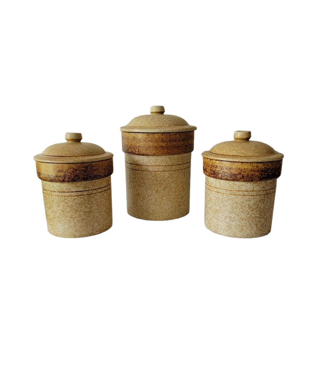 Midcentury Crock Pottery Canister Set of 3 by Treasure Craft